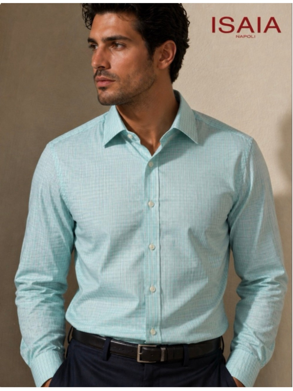 Nwt Men's Isaia Light Blue White Plaid Dress Shirt Neck 15.5/39it